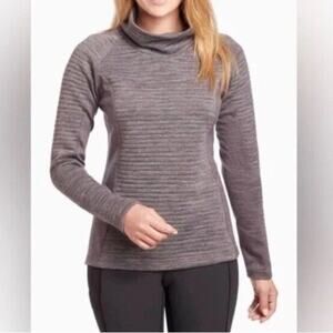 Kuhl Verena Pullover Sweater Gray Ribbed High Neck Merino Wool Size XL